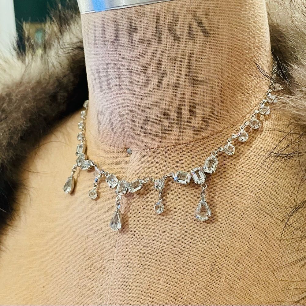 ♥️ Necklace 1950s CUBIC ZIRCONIA Rhinestone Choker, bridal, formal, price firm